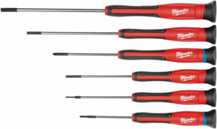 Precision Screwdriver Set with Chrome Plated Tips, 6 Pieces, Rubber Overmold Handles