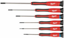 Precision Screwdriver Set with Chrome Plated Tips, 6 Pieces, Rubber Overmold Handles