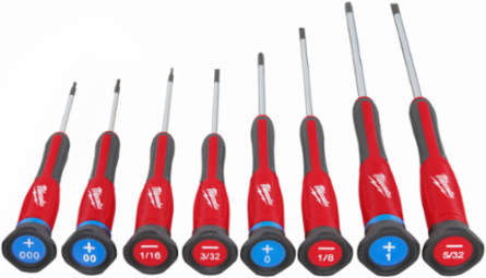 8-Piece Precision Screwdriver Set with Tip Sizes PH000 to PH1 and Slotted 1/16" to 5/32"