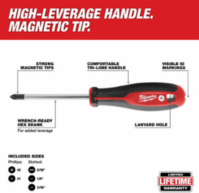 6pc Screwdriver Set with Tri-Lobe Handles, Includes Phillips & Slotted Tips