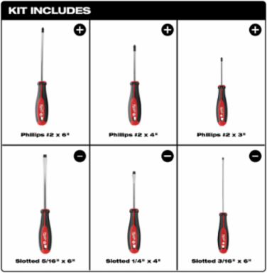 6pc Screwdriver Set with Tri-Lobe Handles, Includes Phillips & Slotted Tips