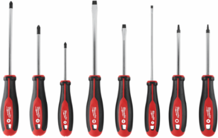 8pc Screwdriver Set with Square Drive, Chrome Finish, Tri-lobe Handle