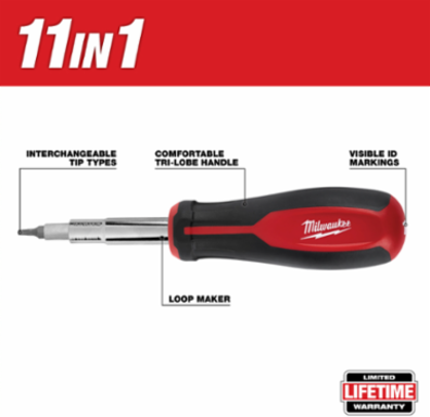 11-in-1 Tri-Lobe Screwdriver with 1/4" Drive and 3.5 Inch Handle