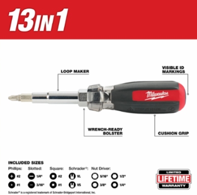 13-in-1 Cushion Grip Screwdriver, 6 Inch Shank, 13 Functionality