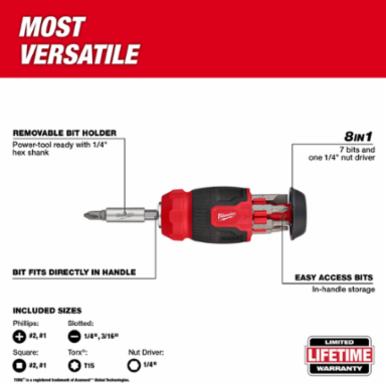8-in-1 Compact Multi-Bit Screwdriver with 3.9 Inch Handle, Includes 7 Bits