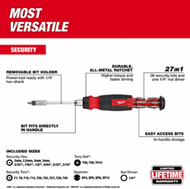 27-in-1 Ratcheting Multi-Bit Screwdriver with 1/4 Inch Hex Shank