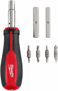11-in-1 Magnetic Multi-Bit Screwdriver with Tri-Lobe Handle, 8 Bits & 3 Nut Drivers