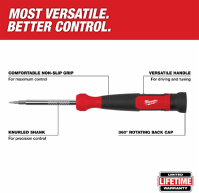 4-in-1 Precision Multi-Bit Screwdriver, 5.75 Inch Length, Overmolded Handle, Includes PH0, PH00, SL 1/8", SL 3/32" Bits