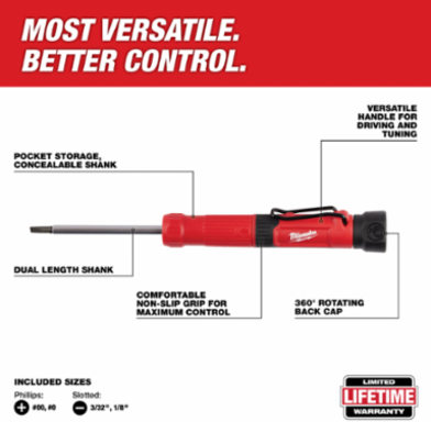4-in-1 Pocket Precision Multi-Bit Screwdriver with 6.50 Inch Length, Rubber Handle