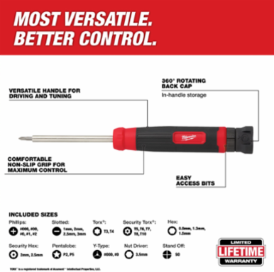 27-in-1 Precision Multi-Bit Screwdriver, 2.75 Inch Shank Length, Rubber Handle