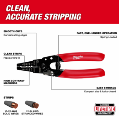 Compact Wire Stripper & Cutter 10-24 AWG, 3 Inch Handle Length