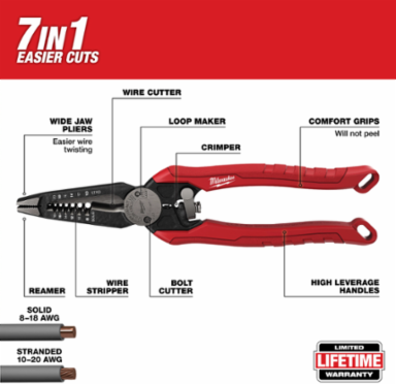 7-in-1 High-Leverage Combination Pliers, 5.6 Inch Handle, Steel Material, Insulated