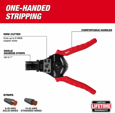 Automatic Wire Stripper & Cutter, Strips 8-20 AWG, Cuts 8 AWG Copper, 6.44 Inch
