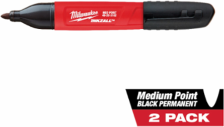 INKZALL Black Medium Point Marker, 2 Pack - Clog Resistant Tips, Quick Drying Ink
