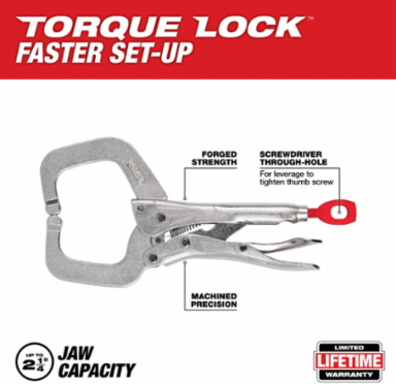 6 Inch TORQUE LOCK Locking C-Clamp, Forged Alloy Steel, 400 lbs Clamping Strength