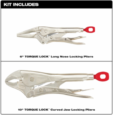2-Piece Locking Pliers Set, 10 Inch Curved Jaw & 6 Inch Long Nose, Chrome Plated Steel