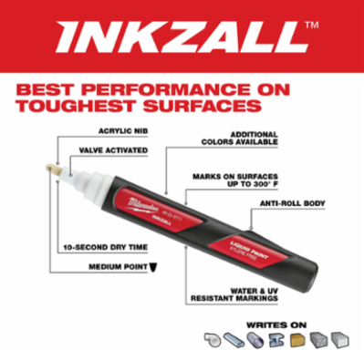 INKZALLTM White Paint Marker - 6.09 Inch, Water & UV Resistant, 10 Sec Dry Time