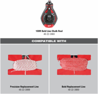 100 Ft. Chalk Reel with Red Chalk, 6:1 Gear Ratio, Plastic Case