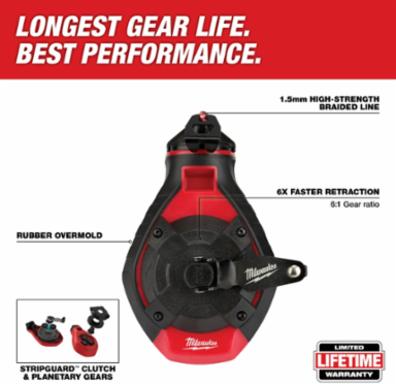 100 Ft. Chalk Reel with Red Chalk, 6:1 Gear Ratio, Plastic Case