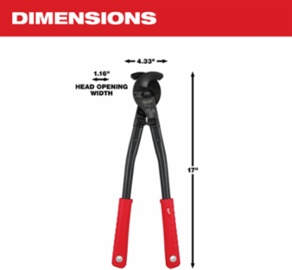 17 Inch Utility Cable Cutter, 350 MCM Capacity, Forged Steel Blades