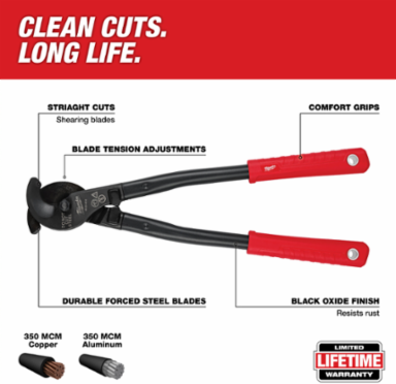 17 Inch Utility Cable Cutter, 350 MCM Capacity, Forged Steel Blades