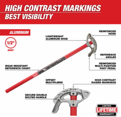 1/2 Inch Aluminum Conduit Bender, 39 Inch Length, 4.5 Pounds, EMT Type
