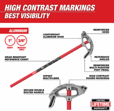 1 Inch Aluminum EMT Conduit Bender with Reinforced Hook, 8.3 Pounds