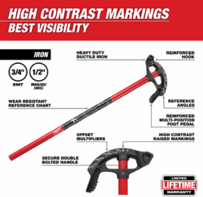 3/4 Inch Iron Conduit Bender, 7.56 Pounds, Steel Handle, Heavy Duty
