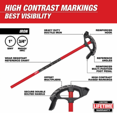 1 Inch EMT Iron Conduit Bender, Steel, 45.25 Inch Length, 11.87 Pounds