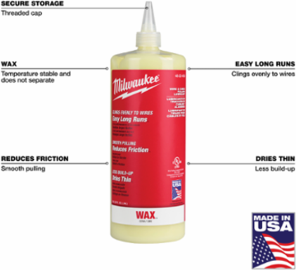 Wire and Cable Pulling Wax Lubricant, 32 Oz Bottle, Reduces Friction