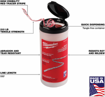 500' Polypropylene Pull Line with Red Tracer, 210 lb Tensile Strength