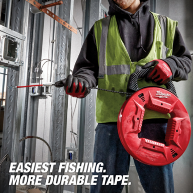 100 Ft Polyester Fish Tape with Flexible Metal Leader, Multi-Position Handle