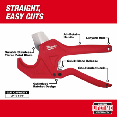 Ratcheting Pipe Cutter 1-5/8 Inch Max Capacity, Stainless Steel Blade, 1.25 Pounds