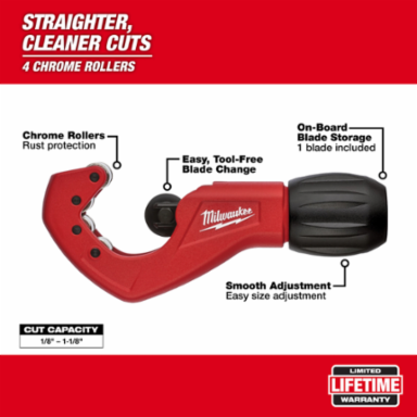 1 Inch Constant Swing Copper Tubing Cutter, C-Clamp Design, 1.125 Inch Max Cut