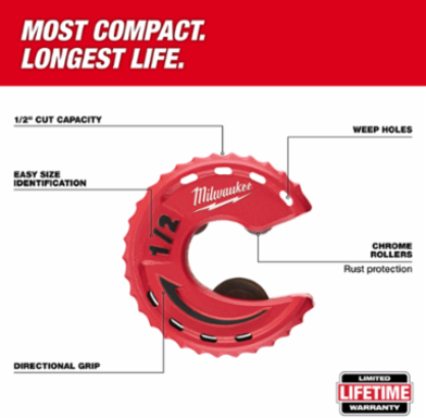 Close Quarters Tubing Cutter 1/2 Inch Diameter, Lightweight Aluminum Design