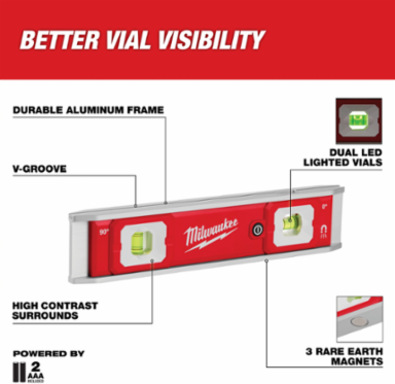 9" Torpedo Level with Lighted Vials