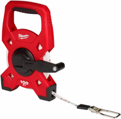 100 Ft Steel Open Reel Tape Measure with 3:1 Gear Ratio & GRIME GUARD™ Blade Wiper