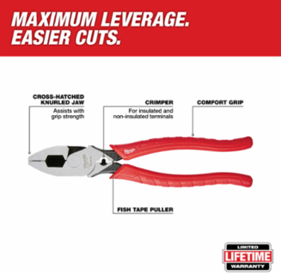 9" Comfort Grip High Leverage Lineman's Pliers w/ Crimper