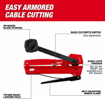 Armored Cable Cutter for MC, AC, BX - Cuts 3/8 Inch, 7.41 Inch Size