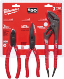 3-Piece Pliers Kit - 10 Inch Ream & Punch, 8 Inch Long Nose, 7 Inch Diagonal Cutting Pliers