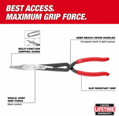 13 Inch Long Reach Needle Nose Pliers with 3-1/4 Inch Jaw and Ergonomic Grip