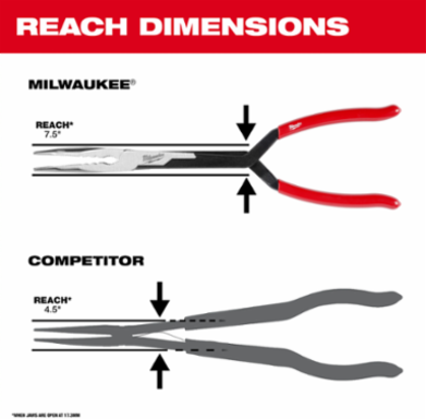 13 Inch Long Reach Pliers Set, Needle Nose, 3-1/4" & 3" Jaws