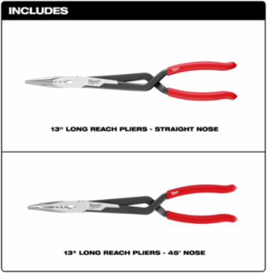 13 Inch Long Reach Pliers Set, Needle Nose, 3-1/4" & 3" Jaws