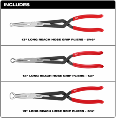 13 Inch Long Reach Hose Grip Pliers Set - 5/16", 1/2", 3/4" Sizes