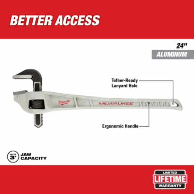 24 Inch Aluminum Offset Pipe Wrench, 3 Inch Jaw Capacity