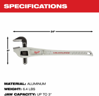 24 Inch Aluminum Offset Pipe Wrench, 3 Inch Jaw Capacity