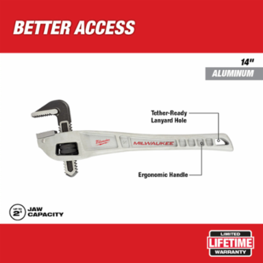 Aluminum Offset Pipe Wrench 14 Inch, Jaw Capacity 2 Inch, Ergonomic Design