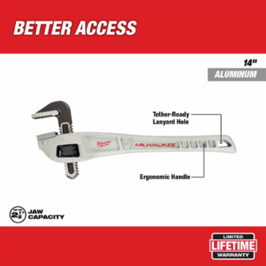 18 Inch Aluminum Offset Pipe Wrench, Jaw Capacity 2 Inch, Ergonomic Handle