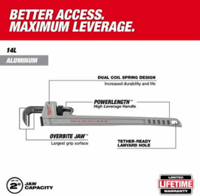 14 Inch Aluminum Pipe Wrench with POWERLENGTH™ Handle, Max Opening 2 Inch