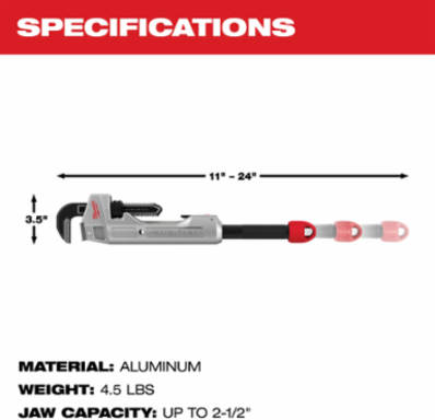 CHEATER Adaptable Aluminum Pipe Wrench, 17.13 Inch Length, 2.5 in Jaw Capacity